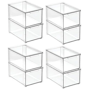 image:imagemDesign Plastic Stackable Bathroom Storage with Pull Out Bin Organizer Drawer for Cabinet Vanity Shelf Cupboard Cabinet or Closet Organization  Lumiere Collection  Clear8 x 12 x 6 Pack of 8