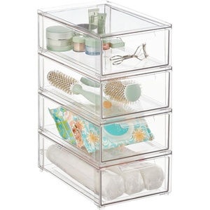 image:imagemDesign Plastic Stackable Bathroom Storage with Pull Out Bin Organizer Drawer for Cabinet Vanity Shelf Cupboard Cabinet or Closet Organization  Lumiere Collection  Clear8 x 12 x 4 Pack of 4