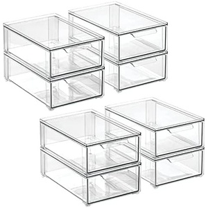 image:imagemDesign Plastic Stackable Bathroom Storage with Pull Out Bin Organizer Drawer for Cabinet Vanity Shelf Cupboard Cabinet or Closet Organization  Lumiere Collection  Clear8 x 12 x 4 Pack of 8