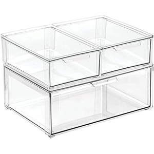image:imagemDesign Plastic Stackable Bathroom Storage with Pull Out Bin Organizer Drawer for Cabinet Vanity Shelf Cupboard Cabinet or Closet Organization  Lumiere Collection  ClearMixed Sizes Pack of 3