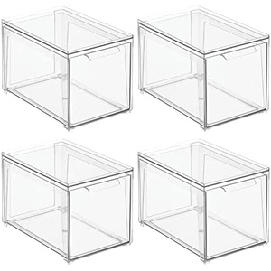 image:imagemDesign Plastic Stackable Bathroom Storage with Pull Out Bin Organizer Drawer for Cabinet Vanity Shelf Cupboard Cabinet or Closet Organization  Lumiere Collection  Clear8 x 12 x 8 Pack of 4