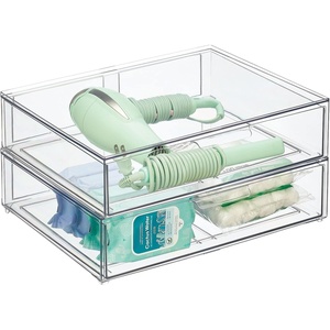 image:imagemDesign Plastic Stackable Bathroom Storage with Pull Out Bin Organizer Drawer for Cabinet Vanity Shelf Cupboard Cabinet or Closet Organization  Lumiere Collection  Clear12 x 16 x 4 Pack of 2