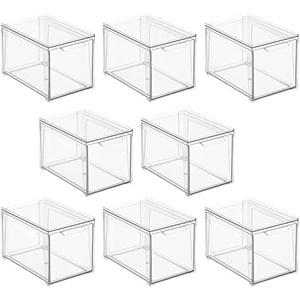 image:imagemDesign Plastic Stackable Bathroom Storage with Pull Out Bin Organizer Drawer for Cabinet Vanity Shelf Cupboard Cabinet or Closet Organization  Lumiere Collection  Clear12 x 8 x 8 Pack of 8