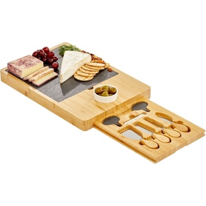 image:imagemDesign Serving Charcuterie BoardsAccessories  Wood and Slate Appetizer Holder Board with Cheese Knife Set Ceramic Bowl Chalk Pencils and Label Flags  Natural Wood