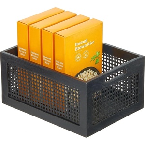image:imagemDesign Small Decorative Wooden Crate Storage Box Rustic Pine Wood Organizer Bin Basket w BuiltIn Handles for Kitchen Pantry Cupboard Cabinet or Counter  Home Sort Collection  Black Pine