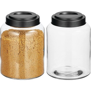 image:imagemDesign Small Storage Glass Canister with Airtight Metal Lid for Kitchen Pantry Counter or Cabinet Container for Food Snacks Cooking or Baking Supplies Home Sort Collection 2 Pack ClearBlack