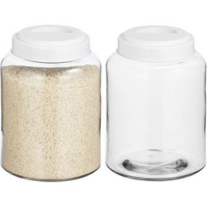 image:imagemDesign Small Storage Glass Canister with Airtight Metal Lid for Kitchen Pantry Counter or Cabinet Container for Food Snacks Cooking or Baking Supplies Home Sort Collection 2 Pack ClearWhite
