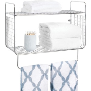 image:imagemDesign Steel Wall Mount Storage Organizer Shelf Rack with Towel Bar  Mounted Shelves for Bathroom Laundry Room Kitchen Garage  Basket for Hand Towels Washcloth  Concerto Collection  Chrome