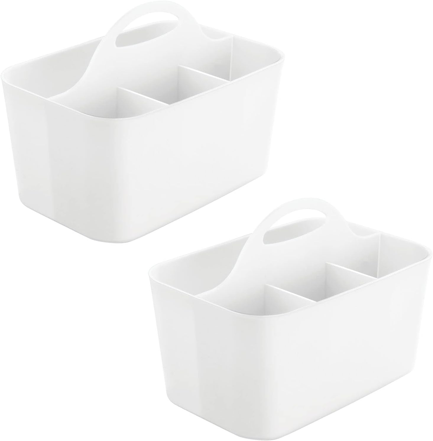 image:imagemDesign Plastic Portable Craft Storage Organizer Caddy Tote Divided Basket Bin wHandle  Craft Sewing Art Supplies  Holds Brushes Colored Pencils  Lumiere Collection  White 2 PackWhite