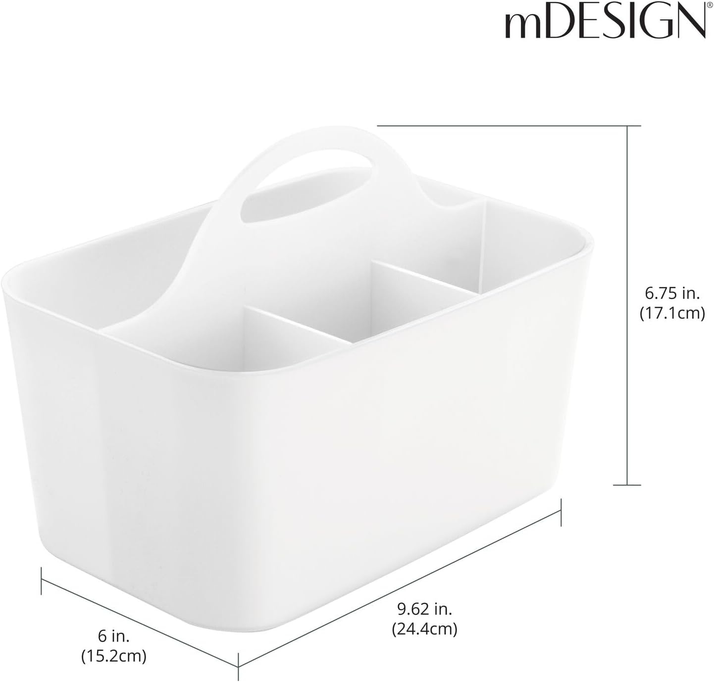 image:imagemDesign Plastic Portable Craft Storage Organizer Caddy Tote Divided Basket Bin wHandle  Craft Sewing Art Supplies  Holds Brushes Colored Pencils  Lumiere Collection  White 2 PackWhite