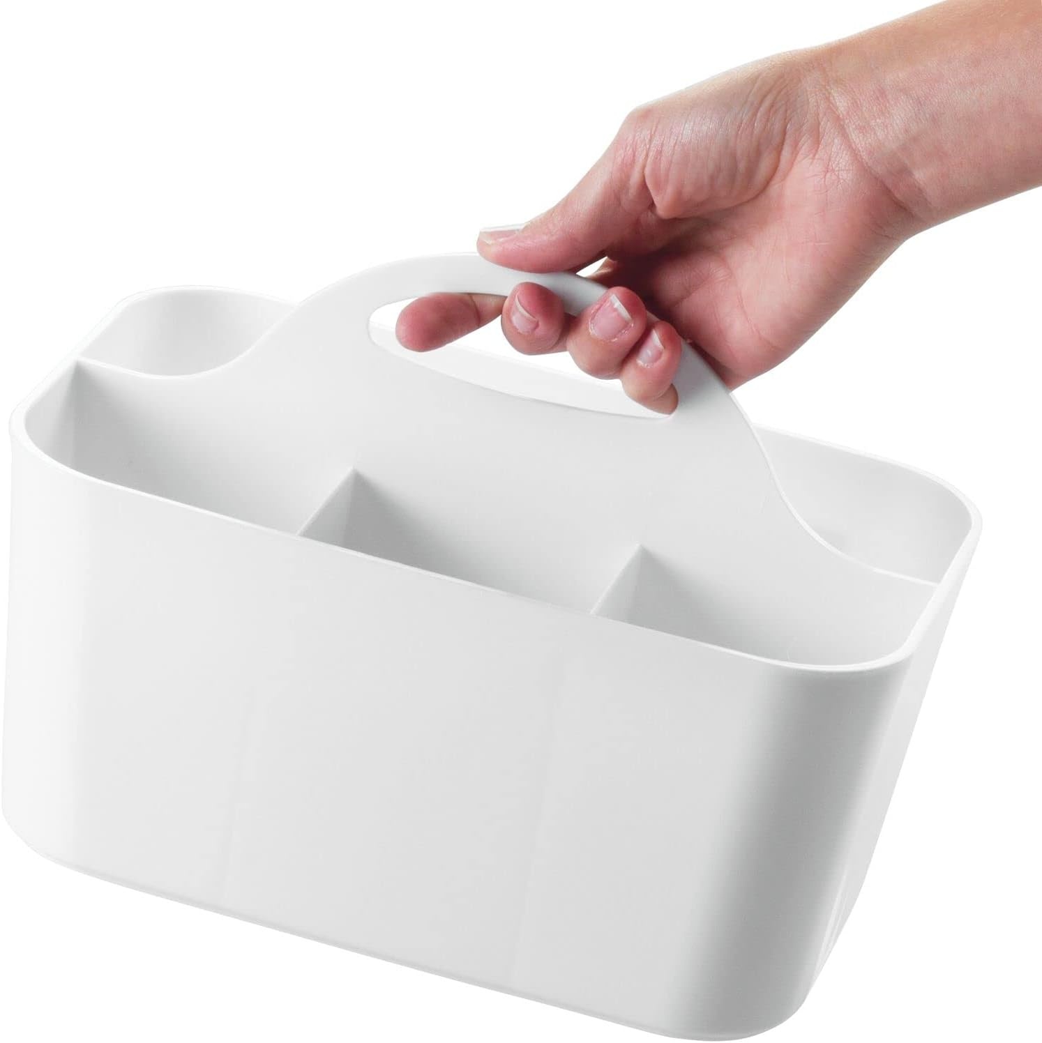 image:imagemDesign Plastic Portable Craft Storage Organizer Caddy Tote Divided Basket Bin wHandle  Craft Sewing Art Supplies  Holds Brushes Colored Pencils  Lumiere Collection  White 2 PackWhite