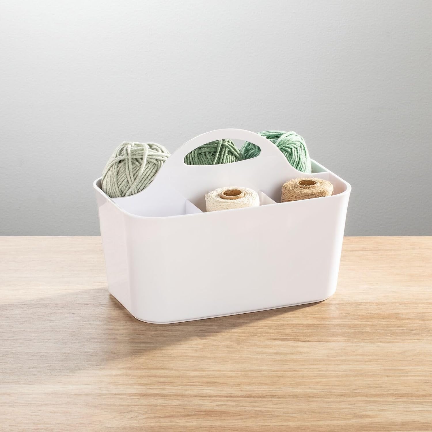 image:imagemDesign Plastic Portable Craft Storage Organizer Caddy Tote Divided Basket Bin wHandle  Craft Sewing Art Supplies  Holds Brushes Colored Pencils  Lumiere Collection  White 2 PackWhite