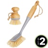 image:imagemDesign Bamboo Scrubbing Brushes Stiff Bristles  Wash Dishes Pots Pans  For Kitchen Sink Household Cleaning  Combo Includes Mini Palm Long Handled Bottle Brush  Set of 2  GrayNatural Wood