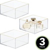 image:imagemDesign Makeup Organizer for Bathroom Bedroom and Vanity Countertops and Drawers Storage Bins for Cosmetics Brushes Eyeshadow Palettes Lipstick Blush  Square  3 Pack ClearSoft Brass