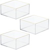 image:imagemDesign Makeup Organizer for Bathroom Bedroom and Vanity Countertops and Drawers Storage Bins for Cosmetics Brushes Eyeshadow Palettes Lipstick Blush  Square  3 Pack ClearSoft Brass