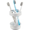 image:imagemDesign Metal Bathroom Vanity Countertop Accessory Set  Includes Refillable Soap Dispenser Divided Toothbrush Stand Tumbler Rinsing Cup Vivi Collection Set of 3 Matte White