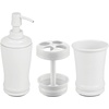 image:imagemDesign Metal Bathroom Vanity Countertop Accessory Set  Includes Refillable Soap Dispenser Divided Toothbrush Stand Tumbler Rinsing Cup Vivi Collection Set of 3 Matte White