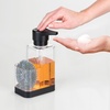 image:imagemDesign Modern Plastic Kitchen Sink Countertop Liquid Hand Soap Dispenser Pump Bottle Caddy with Storage Compartment  Holds and Stores Sponges Scrubbers and Brushes  ClearBrushedClearMatte Black