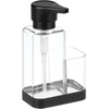 image:imagemDesign Modern Plastic Kitchen Sink Countertop Liquid Hand Soap Dispenser Pump Bottle Caddy with Storage Compartment  Holds and Stores Sponges Scrubbers and Brushes  ClearBrushedClearMatte Black
