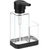 image:imagemDesign Modern Plastic Kitchen Sink Countertop Liquid Hand Soap Dispenser Pump Bottle Caddy with Storage Compartment  Holds and Stores Sponges Scrubbers and Brushes  ClearBrushedClearMatte Black