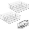 image:imagemDesign Plastic Divided Drawer Organizer Storage Bin for Home Office Desk Drawer Shelf Cabinet  4 Compartments 12 Long 2 Pack  32 Adhesive Labels  Clear