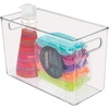 image:imagemDesign Plastic Food Storage Container Bin with Handles  for Kitchen Pantry Cabinet FridgeFreezer  Narrow for Snacks Produce Vegetables Pasta  BPA Free Food Safe  4 Pack Clear12 x 6 x 8 Pack of 4