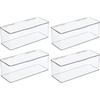 image:imagemDesign Plastic Kitchen Pantry and Fridge Storage Organizer Box Containers with Hinged Lid for Shelves or Cabinets Holds Food Snacks Canned Drinks Seasoning Condiments or Utensils 4 Pack Clear