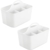 image:imagemDesign Plastic Portable Craft Storage Organizer Caddy Tote Divided Basket Bin wHandle  Craft Sewing Art Supplies  Holds Brushes Colored Pencils  Lumiere Collection  White 2 PackWhite