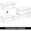 image:imagemDesign Plastic Stackable Home Office Supplies Storage Organizer Box with Hinged Lid  for Note Pads Gel Pens Staples Dry Erase Markers Tape  10 Inches Wide Pack of 4 32 Labels  Clear