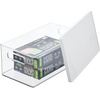 image:imagemDesign Plastic Storage Bin Box Container with Lid BuiltIn Handles Organization for Pens Pencils or Work Supplies in Home Office Cabinet or Desk Top Ligne Collection ClearWhite