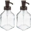 image:imagemDesign Square Glass Refillable Liquid Soap Dispenser Pump Bottle for Bathroom Vanity Countertop Kitchen Sink  Holds Hand Soap Dish Soap Hand Sanitizer Essential Oils  2 Pack  ClearBronzeClearBronze