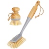 image:imagemDesign Bamboo Scrubbing Brushes Stiff Bristles  Wash Dishes Pots Pans  For Kitchen Sink Household Cleaning  Combo Includes Mini Palm Long Handled Bottle Brush  Set of 2  GrayNatural Wood
