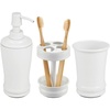 image:imagemDesign Metal Bathroom Vanity Countertop Accessory Set  Includes Refillable Soap Dispenser Divided Toothbrush Stand Tumbler Rinsing Cup Vivi Collection Set of 3 Matte White