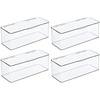 image:imagemDesign Plastic Kitchen Pantry and Fridge Storage Organizer Box Containers with Hinged Lid for Shelves or Cabinets Holds Food Snacks Canned Drinks Seasoning Condiments or Utensils 4 Pack Clear