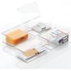 image:imagemDesign Plastic Stackable Home Office Supplies Storage Organizer Box with Hinged Lid  for Note Pads Gel Pens Staples Dry Erase Markers Tape  10 Inches Wide Pack of 4 32 Labels  Clear