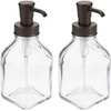 image:imagemDesign Square Glass Refillable Liquid Soap Dispenser Pump Bottle for Bathroom Vanity Countertop Kitchen Sink  Holds Hand Soap Dish Soap Hand Sanitizer Essential Oils  2 Pack  ClearBronzeClearBronze