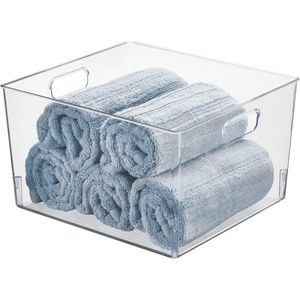 image:imagemDesign Large Modern Stackable Plastic Storage Organizer Bin Basket with Handles for Bathroom Vanity Organization  Shelf Cubby Cabinet or Closet Organizing Decor Ligne Collection  Clear