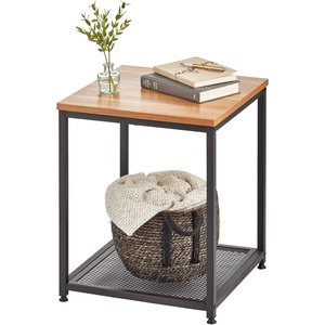 image:imagemDesign Metal Square Side Table Organizer with Steel Shelf  2Tier  Use in Bathroom Kitchen Entryway Hallway Mudroom Bedroom Laundry Room  BlackNordic Walnut