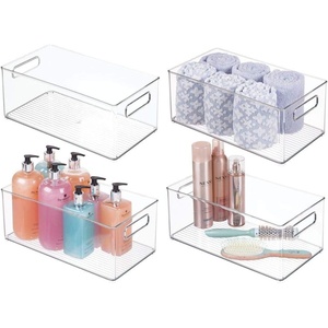 image:imagemDesign Plastic Bathroom Storage Container Bins w Handles  Closet Cabinet Vanity Cupboard Shelf Organization Hair Tools Accessory Organizer  Ligne Collection Clear 10x6x5 Pack of 4146 x 81 x 6 Pack of 4