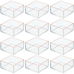 image:imagemDesign Plastic Beauty Organizer Bin for Bathroom Drawers Vanity or Countertops Storage for Makeup Brushes Palettes Blush Concealers or Hair Ties Lumiere Collection 12 Pack ClearRose Gold