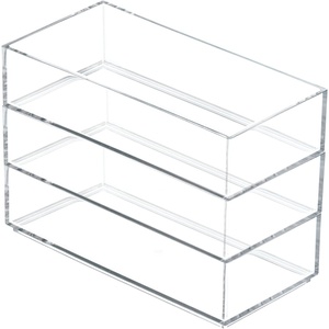 image:imagemDesign Plastic Beauty Organizer Bin for Bathroom Drawers Vanity or Countertops Storage for Makeup Brushes Palettes Blush Concealers or Hair Ties Lumiere Collection 3 Pack Clear