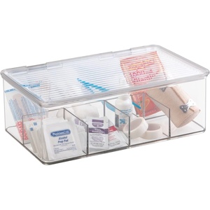 image:imagemDesign Plastic First Aid Kit Storage Box with Clear Top Lid for Bathroom Kitchen Cabinet Closet Drawer  Organizes Medicine Ointments Adhesive Bandages Dental 8 Divided Sections  Clear8 sections Pack of 1
