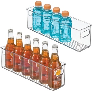 image:imagemDesign Plastic Kitchen Organizer  Storage Holder Bin with Handles for Pantry Cupboard Cabinet FridgeFreezer Shelves and Counter  Holds Canned Food Snacks  2 Pack  Clear16 x 4 x 5