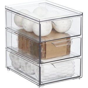 image:imagemDesign Plastic Stackable Organizer with 3 Drawers  PullOut Drawer Storage Bin for Bathroom SinkCabinet Organization  Perfect for Makeup Small Towels and More  Lumiere Collection 2 Pack Clear8 x 6 x 8 Pack of 1