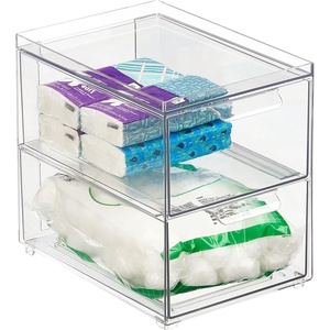 image:imagemDesign Plastic Stackable Organizer with 3 Drawers  PullOut Drawer Storage Bin for Bathroom SinkCabinet Organization  Perfect for Makeup Small Towels and More  Lumiere Collection 2 Pack Clear8 x 6 x 7 Pack of 1