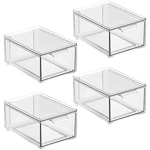 image:imagemDesign Plastic Stackable Organizer with 3 Drawers  PullOut Drawer Storage Bin for Bathroom SinkCabinet Organization  Perfect for Makeup Small Towels and More  Lumiere Collection 2 Pack Clear8x 6 x 4 Pack of 4