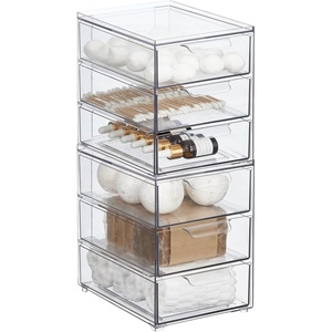 image:imagemDesign Plastic Stackable Organizer with 3 Drawers  PullOut Drawer Storage Bin for Bathroom SinkCabinet Organization  Perfect for Makeup Small Towels and More  Lumiere Collection 2 Pack Clear8 x 6 x 8 Pack of 2
