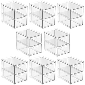 image:imagemDesign Plastic Stackable Organizer with 3 Drawers  PullOut Drawer Storage Bin for Bathroom SinkCabinet Organization  Perfect for Makeup Small Towels and More  Lumiere Collection 2 Pack Clear8 x 6 x 7 Pack of 8