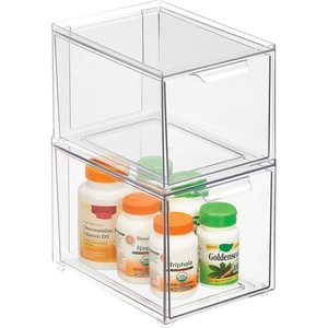 image:imagemDesign Plastic Stackable Organizer with 3 Drawers  PullOut Drawer Storage Bin for Bathroom SinkCabinet Organization  Perfect for Makeup Small Towels and More  Lumiere Collection 2 Pack Clear8x 6 x 4 Pack of 2