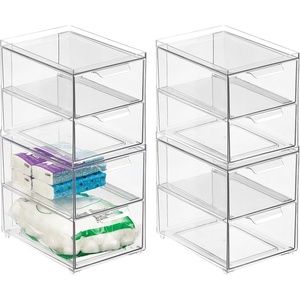 image:imagemDesign Plastic Stackable Organizer with 3 Drawers  PullOut Drawer Storage Bin for Bathroom SinkCabinet Organization  Perfect for Makeup Small Towels and More  Lumiere Collection 2 Pack Clear8 x 6 x 7Pack of 4